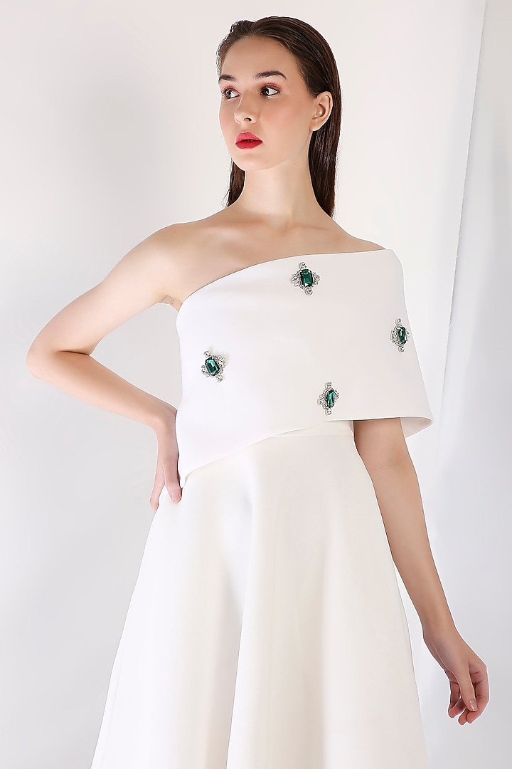 White Neoprene Midi Vacation Dress With Wrap by OZEQO at Pernia's Pop Up Shop