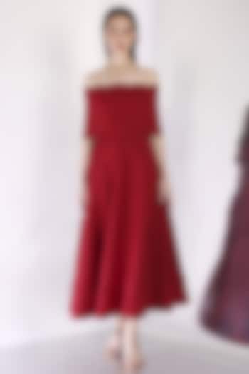 Maroon Neoprene Butterfly Applique Vacation Dress by OZEQO at Pernia's Pop Up Shop