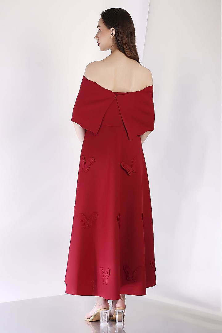 Maroon Neoprene Butterfly Applique Vacation Dress by OZEQO at Pernia's Pop Up Shop