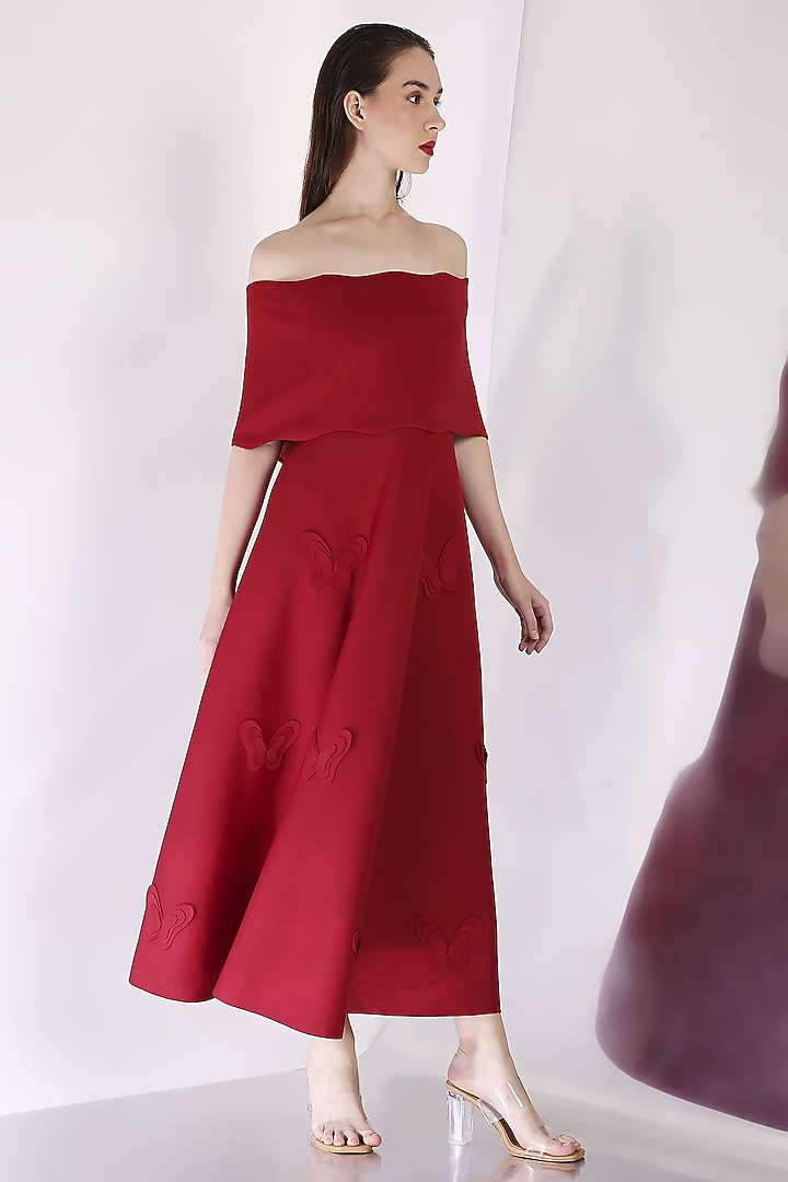 Maroon Neoprene Butterfly Applique Vacation Dress by OZEQO at Pernia's Pop Up Shop