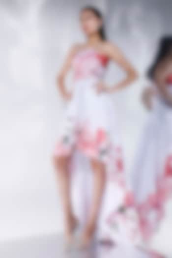 Off-White Neoprene Floral Printed High-Low Vacation Dress With Wrap by OZEQO at Pernia's Pop Up Shop