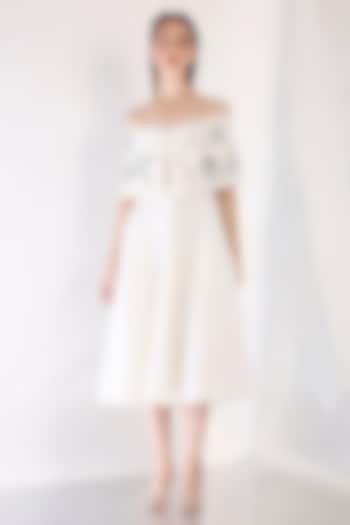 White Neoprene Strapless Midi Vacation Dress by OZEQO at Pernia's Pop Up Shop