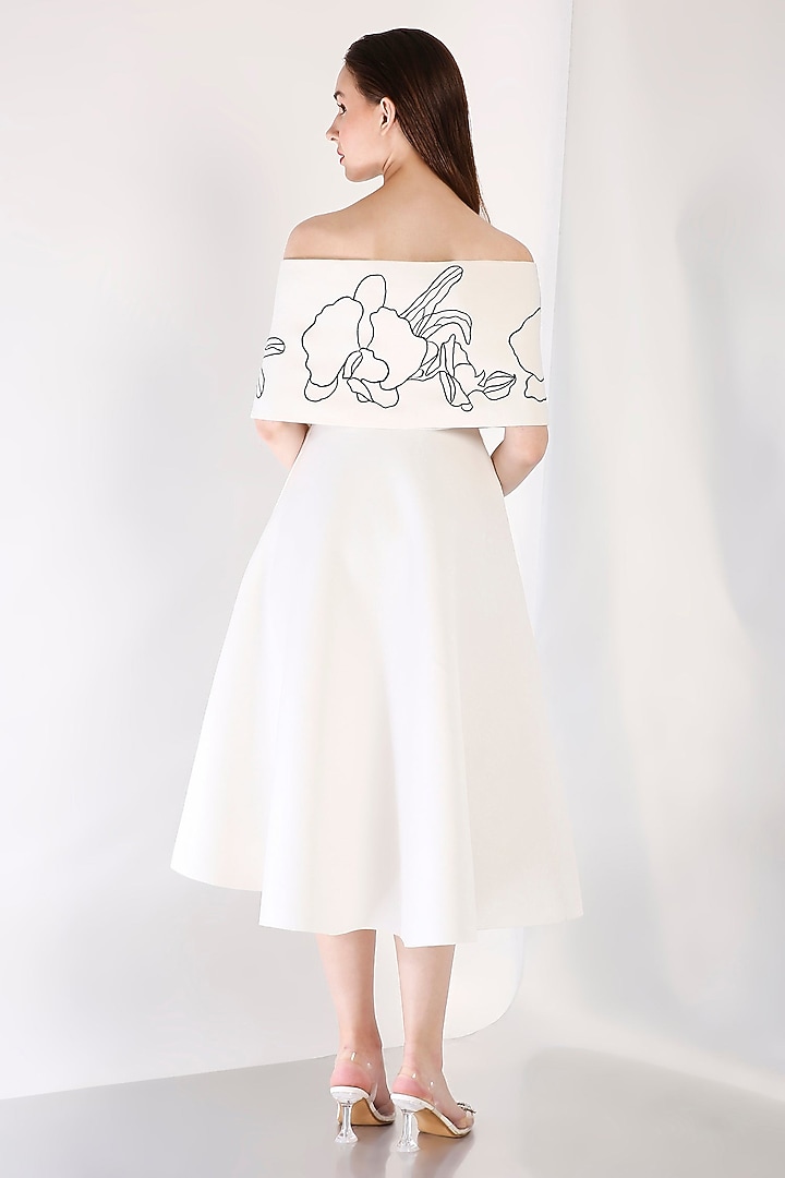 White Neoprene Strapless Midi Vacation Dress by OZEQO at Pernia's Pop Up Shop