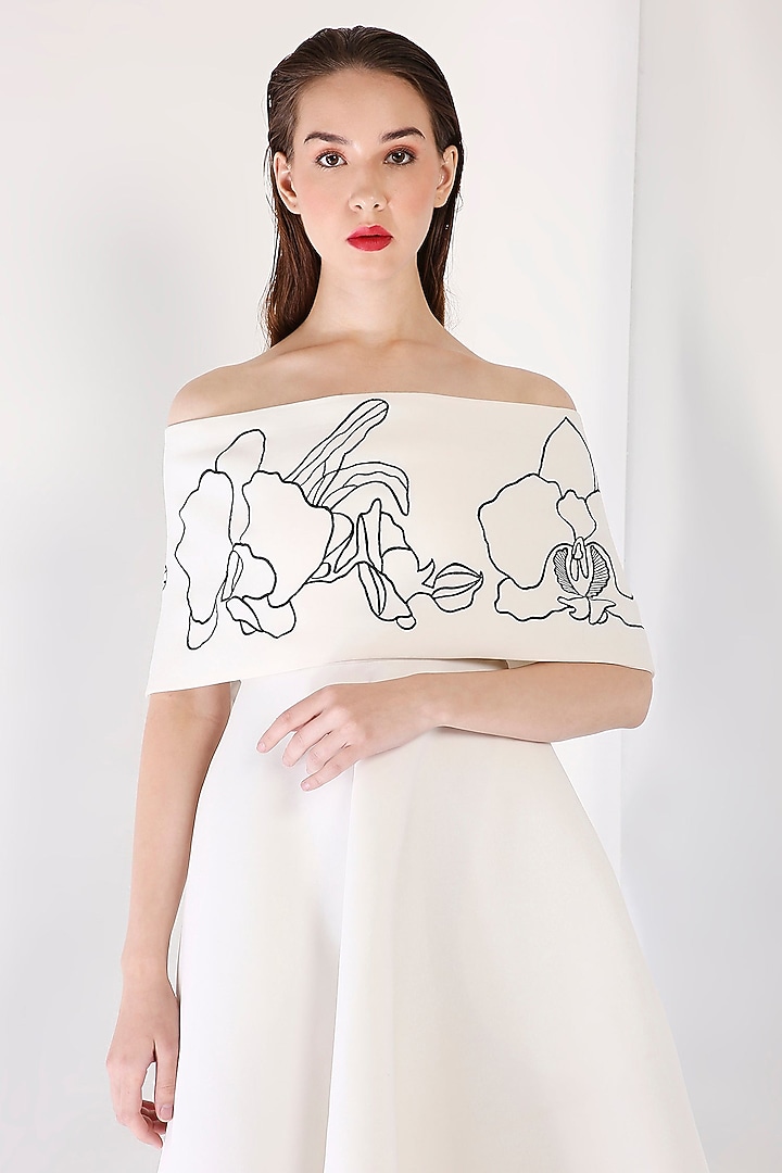 White Neoprene Strapless Midi Vacation Dress by OZEQO at Pernia's Pop Up Shop
