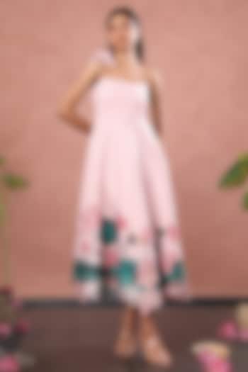 Blush Pink Neoprene A-Line Midi Summer Dress by OZEQO at Pernia's Pop Up Shop