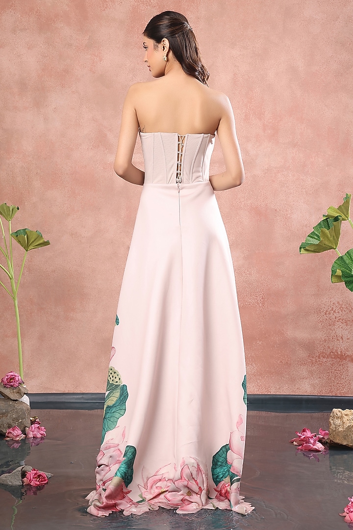 Pink Neoprene Floral Printed Cocktail Dress by OZEQO at Pernia's Pop Up Shop