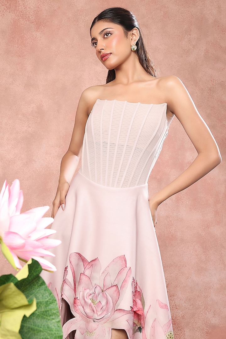 Pink Neoprene Floral Printed Cocktail Dress by OZEQO at Pernia's Pop Up Shop