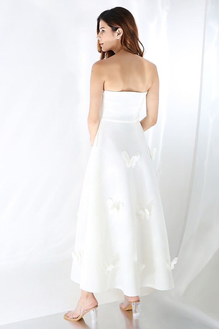 White Neoprene Flared Vacation Dress by OZEQO at Pernia's Pop Up Shop