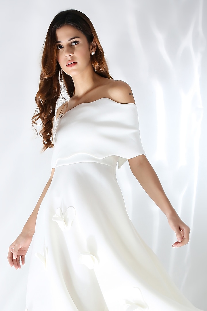 White Neoprene Flared Vacation Dress by OZEQO at Pernia's Pop Up Shop