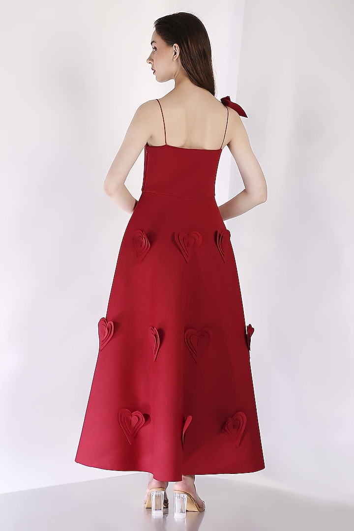 Red Neoprene 3D Bow Applique Midi Summer Dress by OZEQO at Pernia's Pop Up Shop