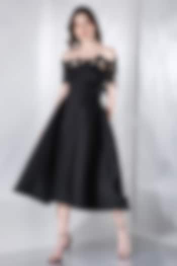 Black Neoprene Vacation Dress With Wrap by OZEQO at Pernia's Pop Up Shop