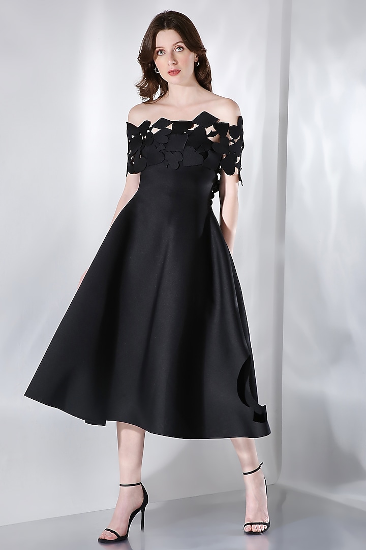 Black Neoprene Vacation Dress With Wrap by OZEQO at Pernia's Pop Up Shop