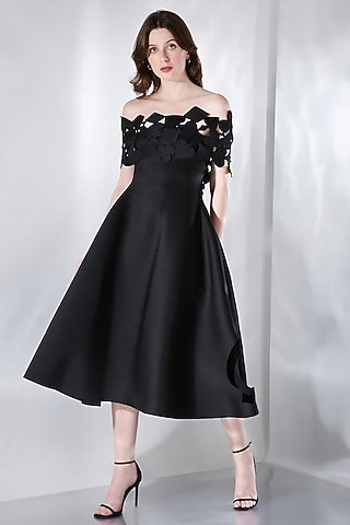 Black Neoprene Dress With Wrap by OZEQO