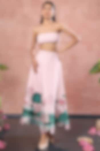 Blush Pink Neoprene Floral Printed Midi Skirt Set by OZEQO at Pernia's Pop Up Shop