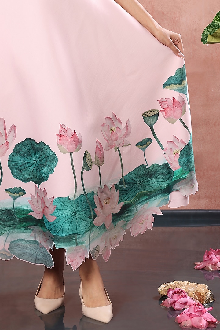 Blush Pink Neoprene Floral Printed Midi Skirt Set by OZEQO at Pernia's Pop Up Shop