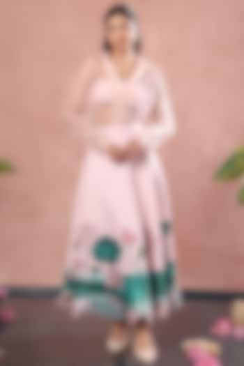 Blush Pink Neoprene Floral Printed Midi Skirt Set by OZEQO at Pernia's Pop Up Shop