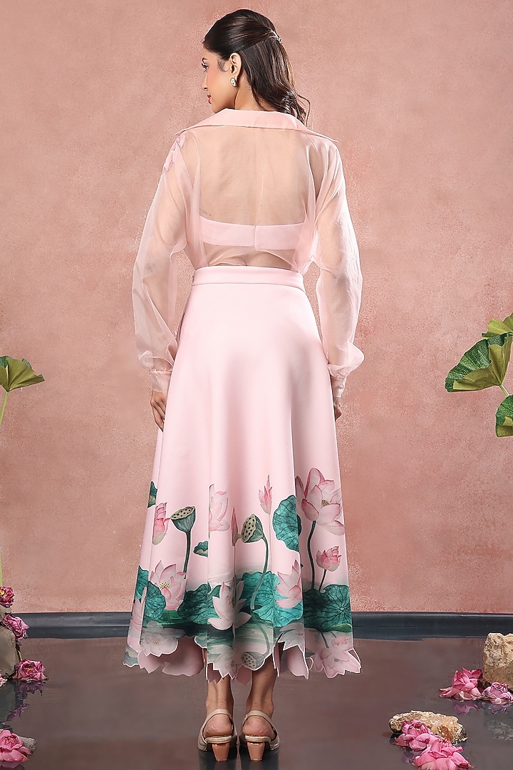 Blush Pink Neoprene Floral Printed Midi Skirt Set by OZEQO at Pernia's Pop Up Shop