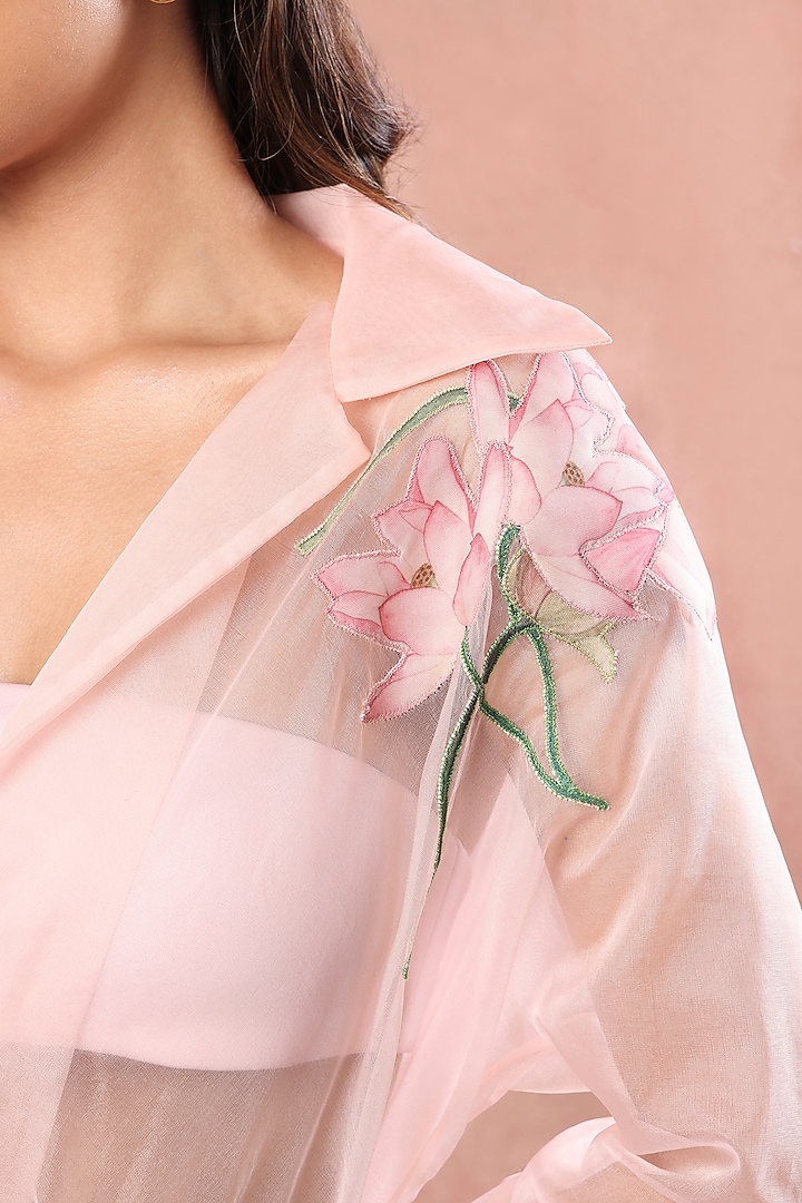 Blush Pink Neoprene Floral Printed Midi Skirt Set by OZEQO at Pernia's Pop Up Shop