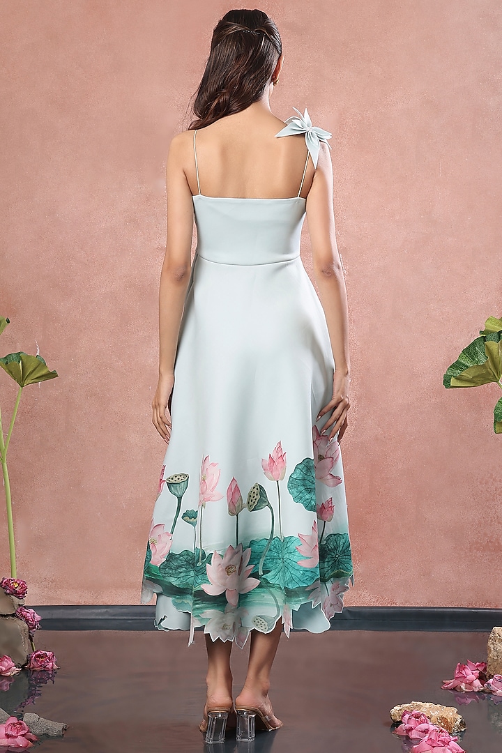 Green Neoprene Floral Printed A-Line Midi Summer Dress by OZEQO at Pernia's Pop Up Shop