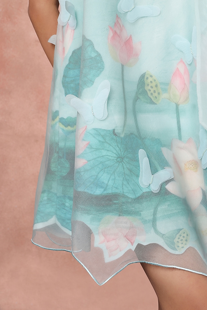 Green Neoprene Floral Printed A-Line Midi Summer Dress With Overlay by OZEQO at Pernia's Pop Up Shop