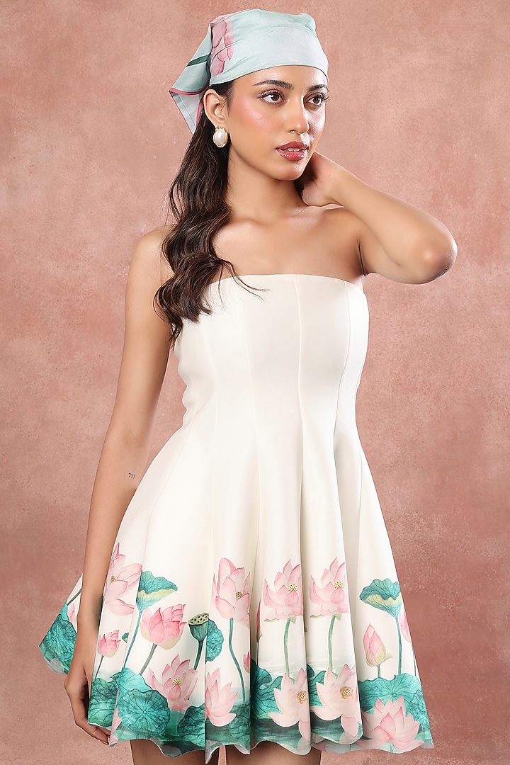 White Neoprene Hand Painted Mini Summer Dress by OZEQO at Pernia's Pop Up Shop