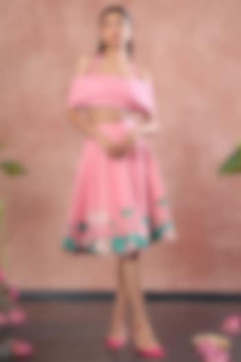 Blush Pink Neoprene Hand Painted Paneled Skirt Set by OZEQO at Pernia's Pop Up Shop