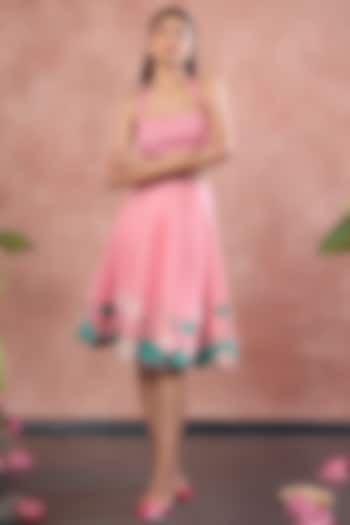 Blush Pink Neoprene Hand Painted Paneled Skirt Set by OZEQO at Pernia's Pop Up Shop