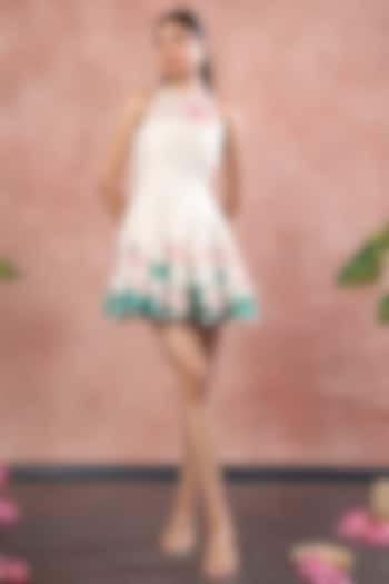 White Neoprene Hand Painted Mini Vacation Dress With Bodysuit by OZEQO at Pernia's Pop Up Shop