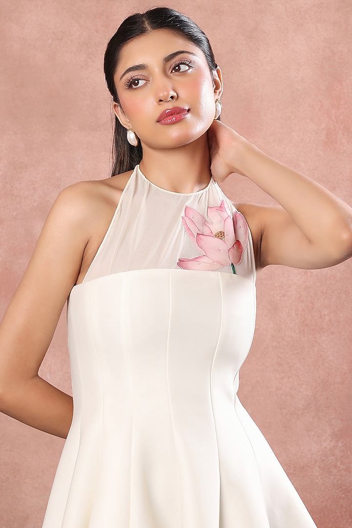 White Neoprene Hand Painted Mini Vacation Dress With Bodysuit by OZEQO at Pernia's Pop Up Shop