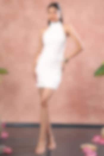 White Neoprene Mini Halter Summer Dress by OZEQO at Pernia's Pop Up Shop