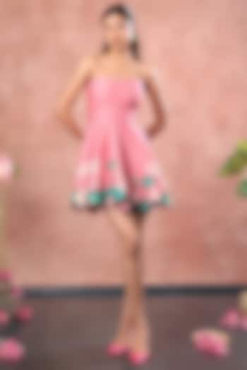Pink Neoprene Lotus Hand Painted Mini Summer Dress by OZEQO at Pernia's Pop Up Shop