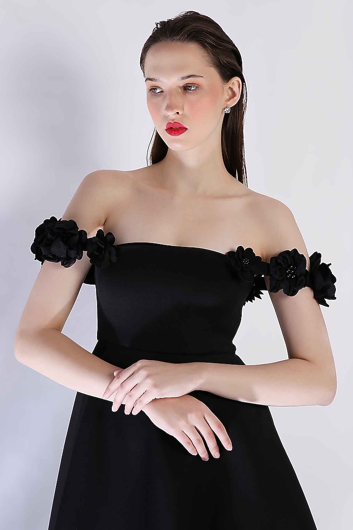 Black Neoprene Strapless Vacation Dress by OZEQO at Pernia's Pop Up Shop