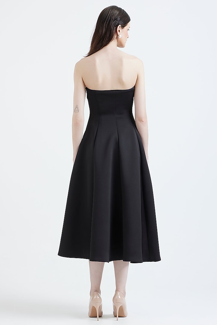 Black Neoprene Flared Summer Dress by OZEQO at Pernia's Pop Up Shop