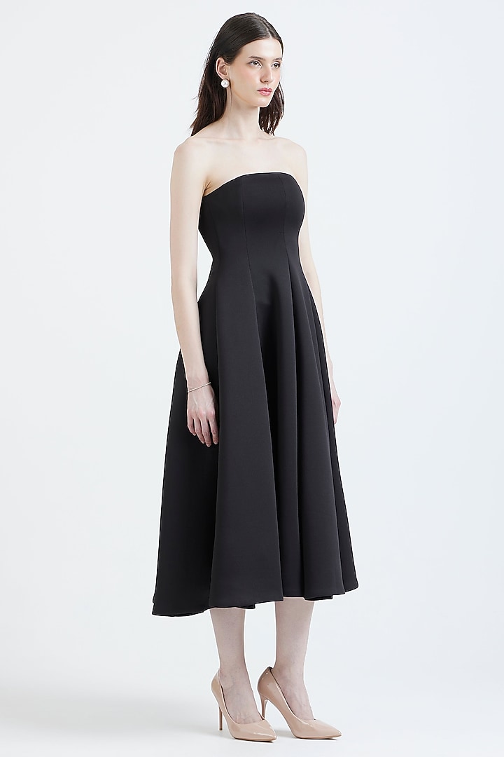 Black Neoprene Flared Summer Dress by OZEQO at Pernia's Pop Up Shop