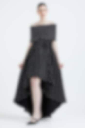 Black Neoprene Pearl Embroidered Cocktail Dress by OZEQO at Pernia's Pop Up Shop