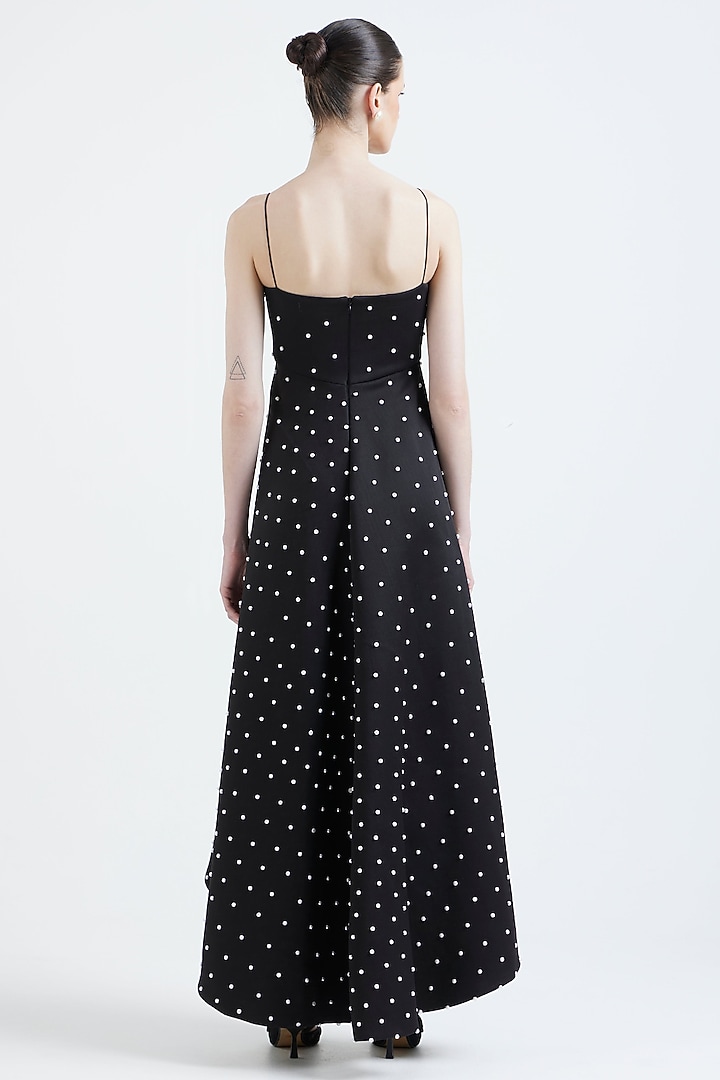 Black Neoprene Pearl Embroidered Cocktail Dress by OZEQO at Pernia's Pop Up Shop