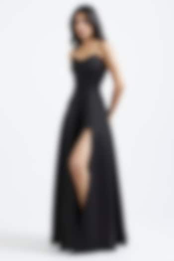 Black Neoprene Flared Vacation Dress by OZEQO at Pernia's Pop Up Shop