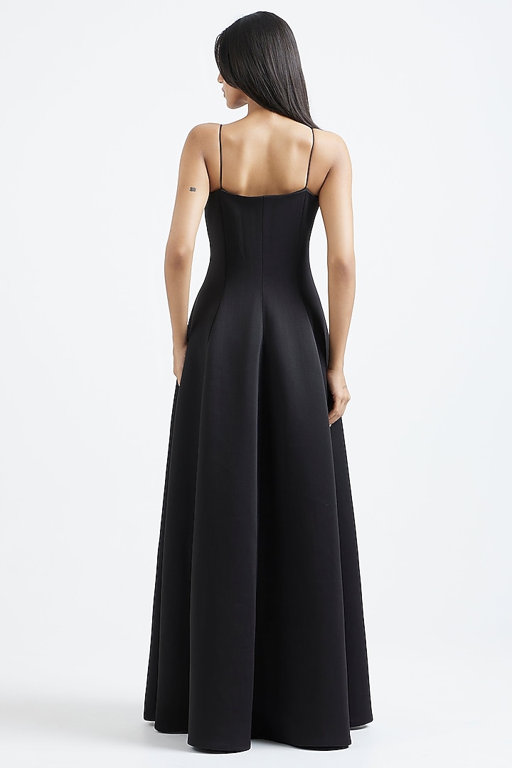 Black Neoprene Flared Vacation Dress by OZEQO at Pernia's Pop Up Shop