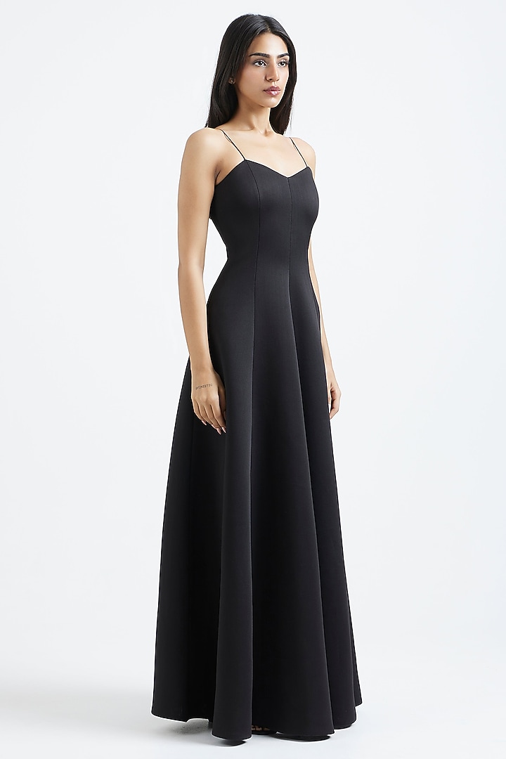 Black Neoprene Flared Vacation Dress by OZEQO at Pernia's Pop Up Shop