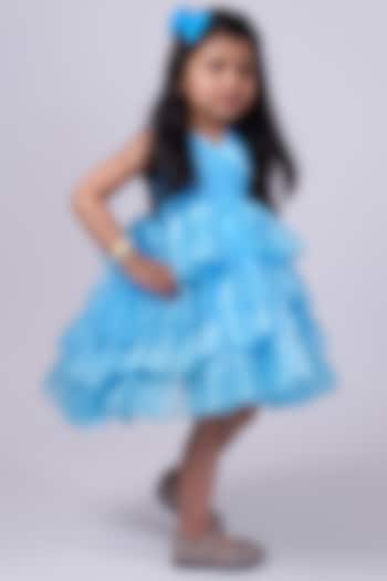 Blue Net Ruffled Dress For Girls by PiccoRicco at Pernia's Pop Up Shop