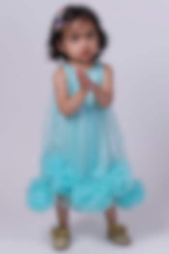 Aqua Blue Satin & Net Jhabla Dress For Girls by PiccoRicco at Pernia's Pop Up Shop