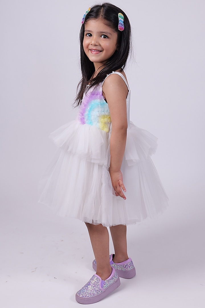 White Net Rainbow Dress For Girls by PiccoRicco at Pernia's Pop Up Shop