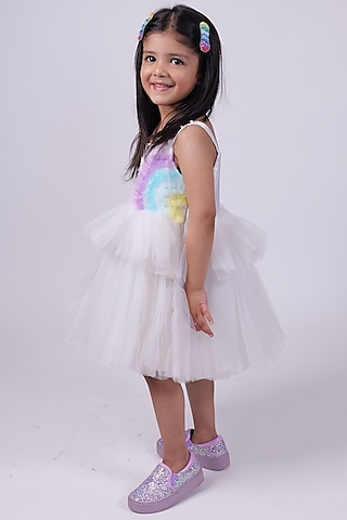 White Net Rainbow Dress For Girls by PiccoRicco