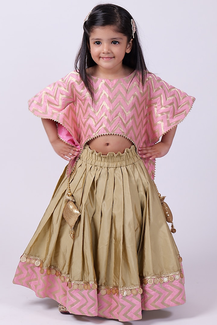 Green Silk Lehenga Set For Girls by PiccoRicco at Pernia's Pop Up Shop