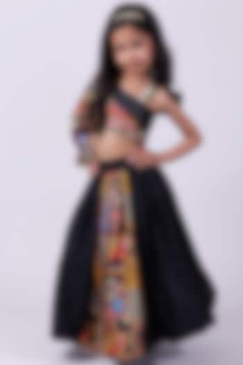 Black Silk Printed Lehenga Set For Girls by PiccoRicco at Pernia's Pop Up Shop