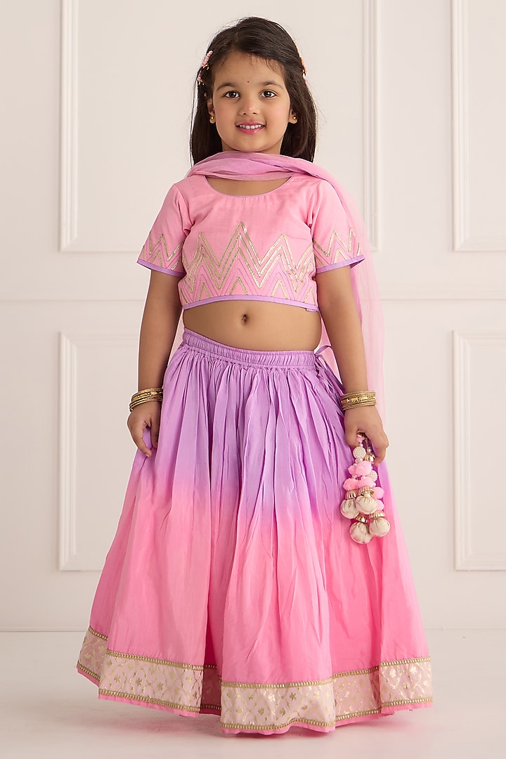 Pink Cotton Silk Ombre Lehenga Set For Girls by Be Bonnie at Pernia's Pop Up Shop