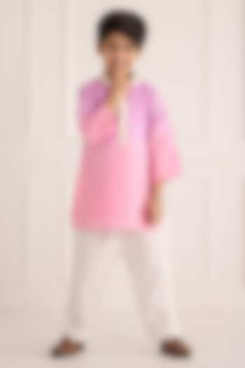 Purple Silk Ombre Shaded Kurta Set For Boys by Be Bonnie