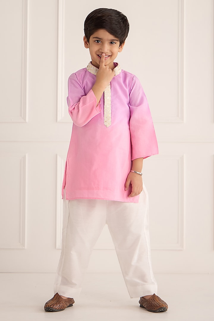 Purple Silk Ombre Shaded Kurta Set For Boys by Be Bonnie