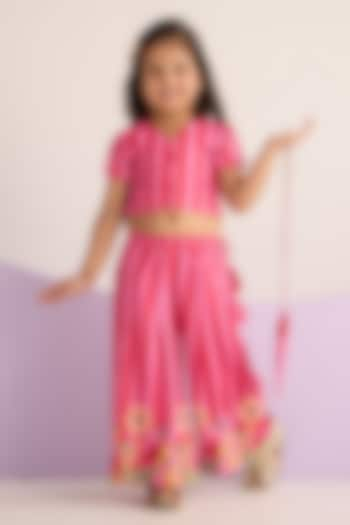 Pink Muslin Floral & Stripe Printed Palazzo Pant Set For Girls by Be Bonnie at Pernia's Pop Up Shop