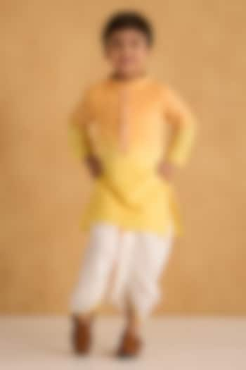 Yellow Cotton Silk Dhoti Set For Boys by Be Bonnie